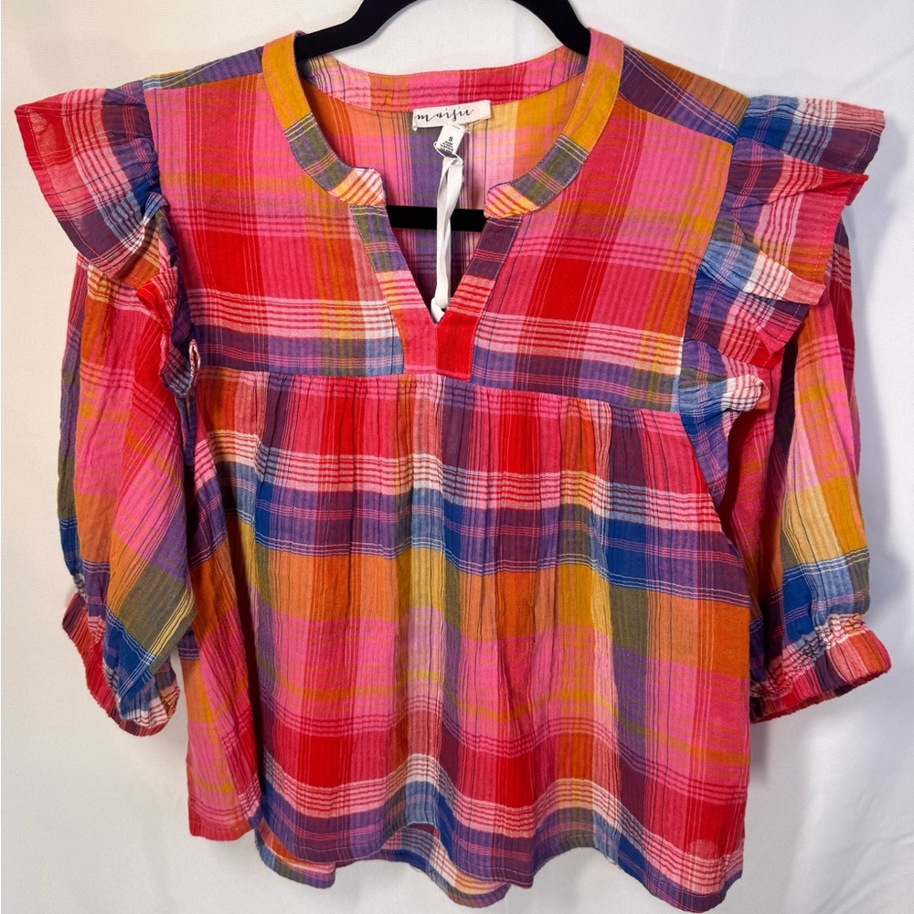 NWT Rainbow Plaid Boho top from Nordstrom- Size Small